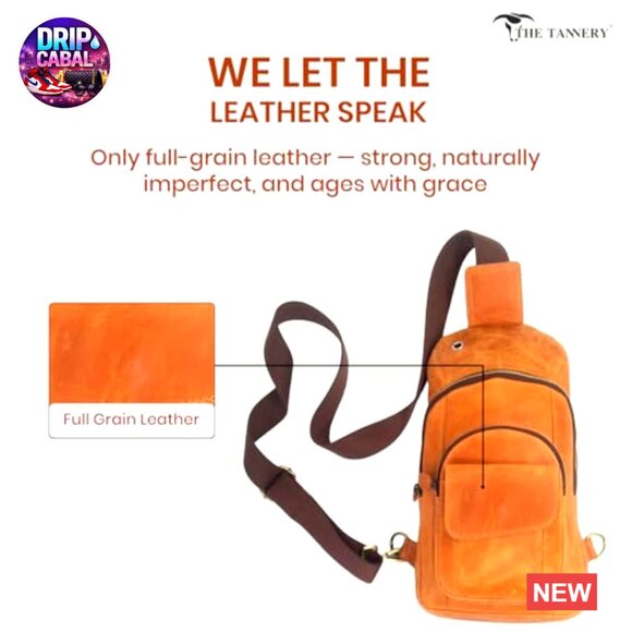 Buffalo Leather Travel Hiking Crossbody Chest Backpack Adjustable Strap